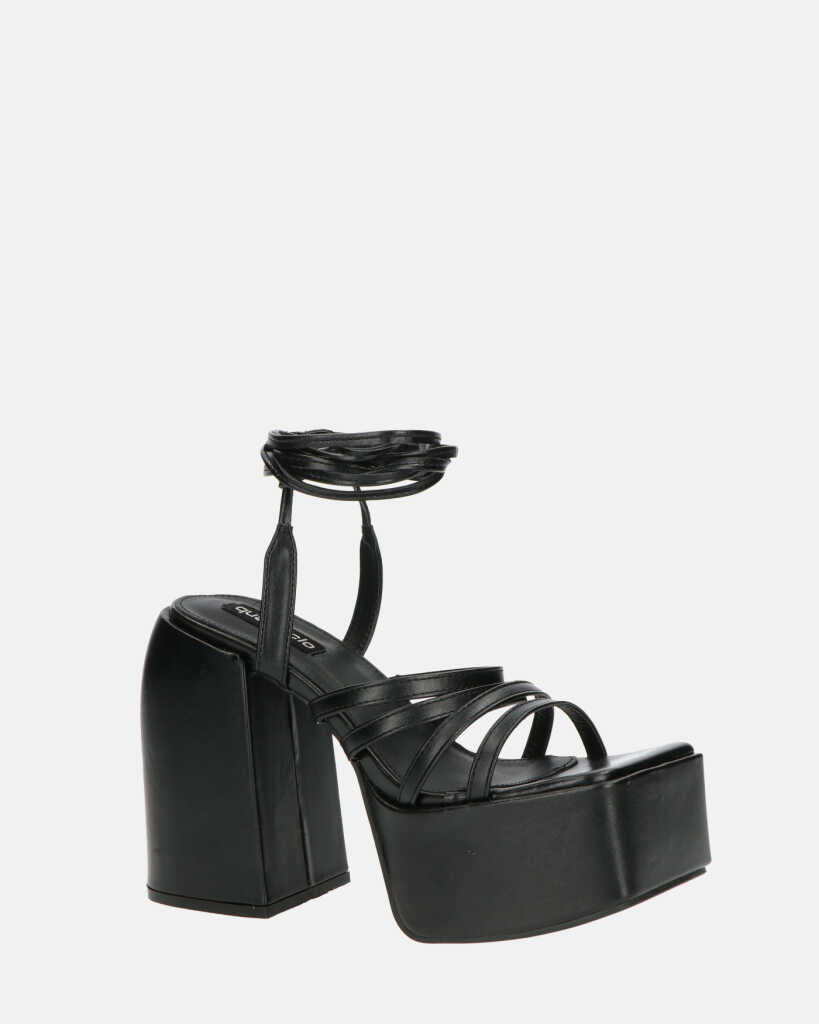 GILDA - sandali con tacco in ecopelle nera con lacci