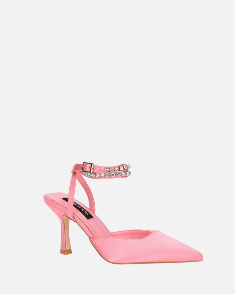 DORIS - scarpe con tacco il lycra rosa chiaro e gemme sul cinturino