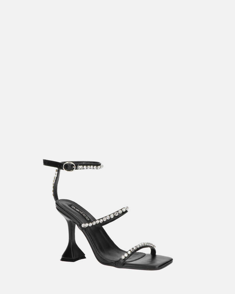 TAHLA - sandalo nero con tacco e gemme argentate