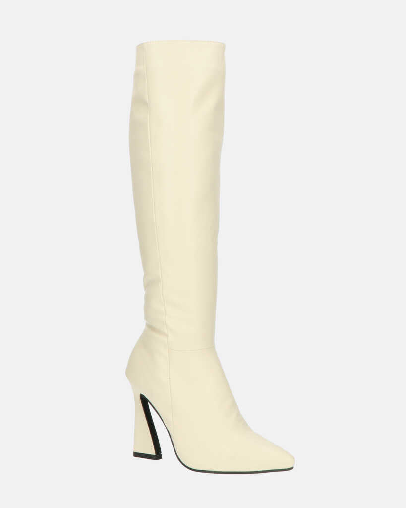 KELLY - stivale alto beige con cerniera laterale