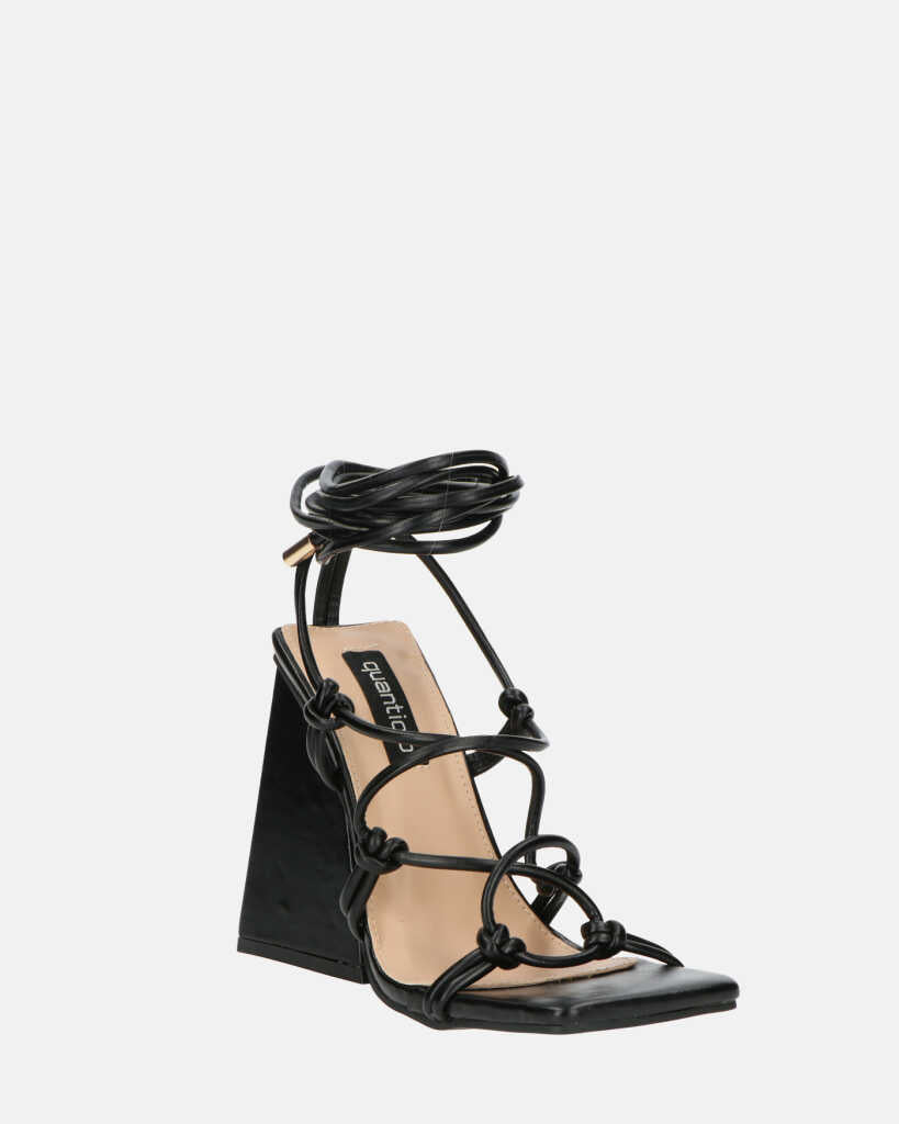 NURAY - sandales à talons hauts en éco-cuir noir avec lacets