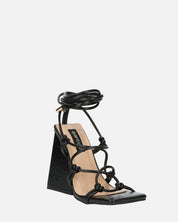 NURAY - sandales à talons hauts en éco-cuir noir avec lacets