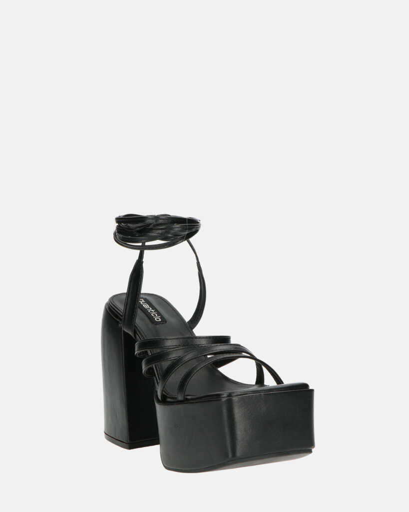 GILDA - sandali con tacco in ecopelle nera con lacci