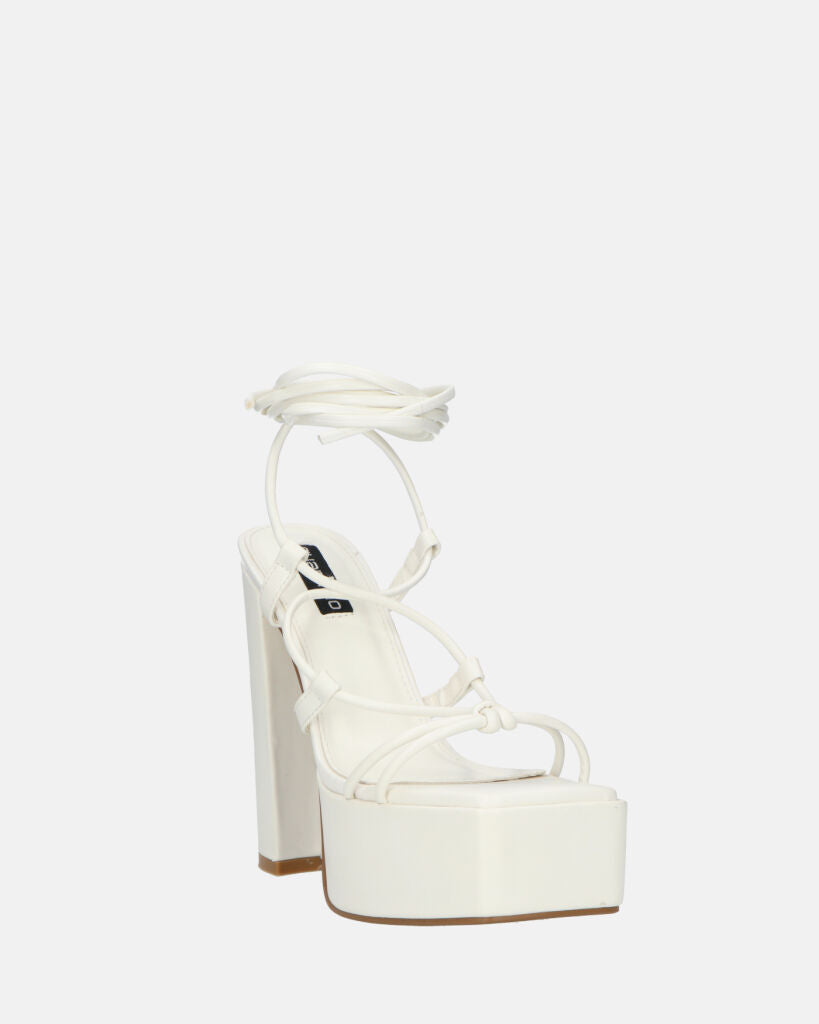 NADITZA - sandali con tacco alto e lacci in ecopelle bianca