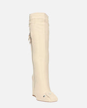 DEVA - stivali alti beige con cerniere e tacco squadrato