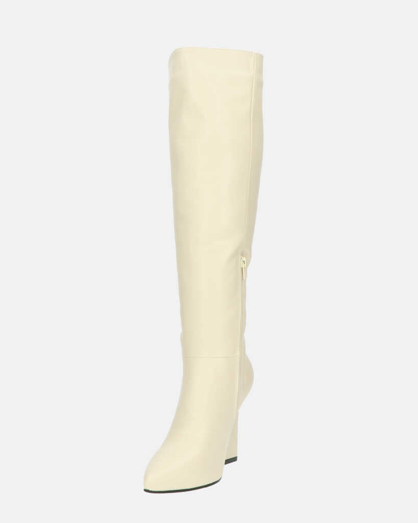 KELLY - stivale alto beige con cerniera laterale
