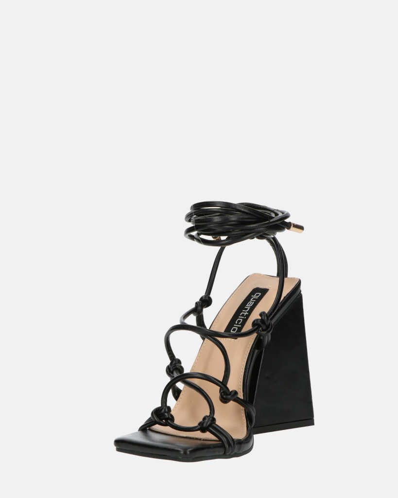 NURAY - sandales à talons hauts en éco-cuir noir avec lacets