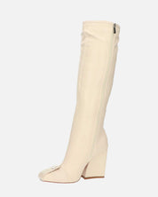 DEVA - stivali alti beige con cerniere e tacco squadrato