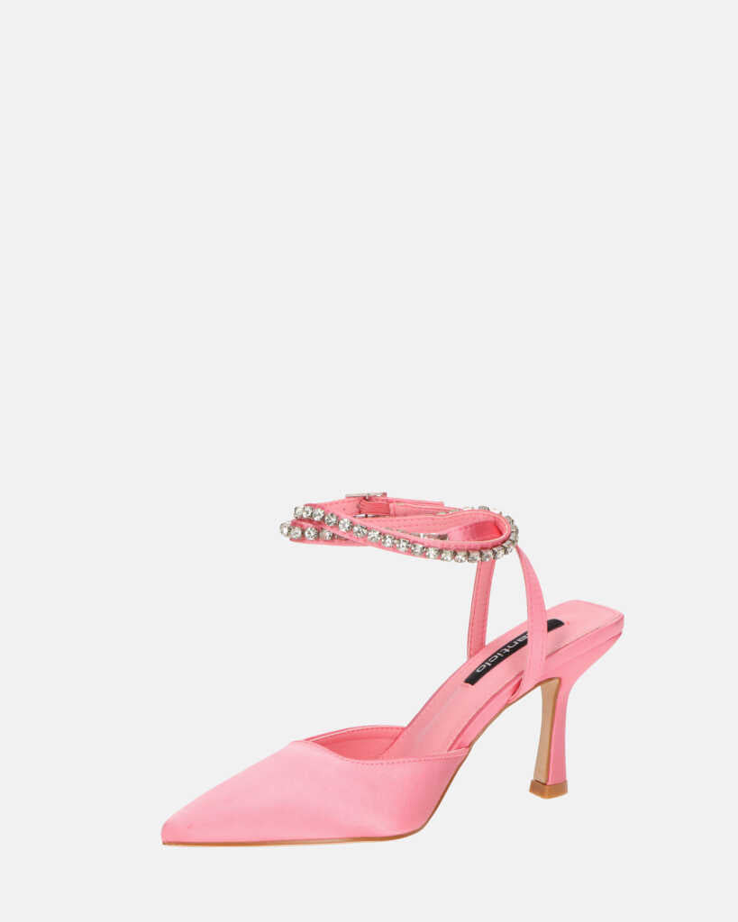 DORIS - scarpe con tacco il lycra rosa chiaro e gemme sul cinturino