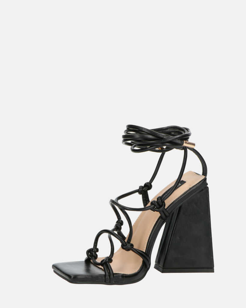 NURAY - sandales à talons hauts en éco-cuir noir avec lacets