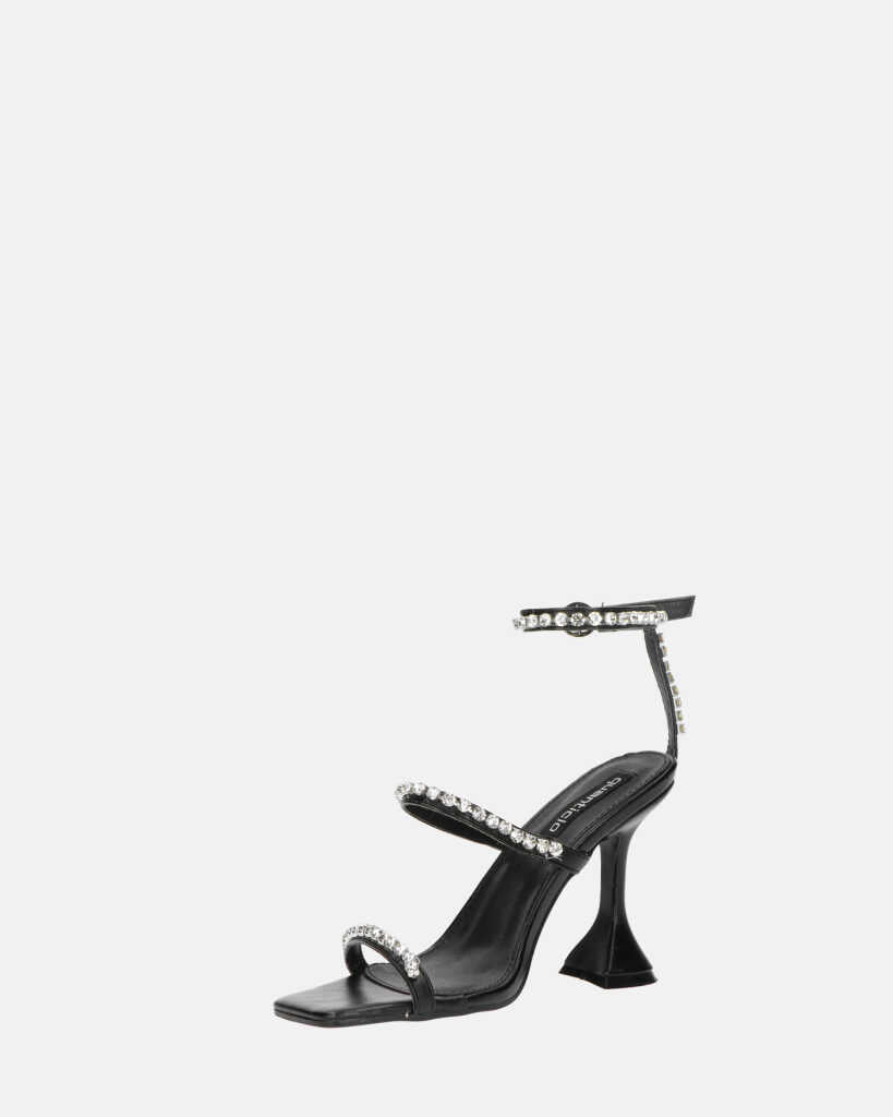 TAHLA - sandalo nero con tacco e gemme argentate