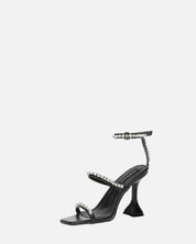 TAHLA - sandalo nero con tacco e gemme argentate