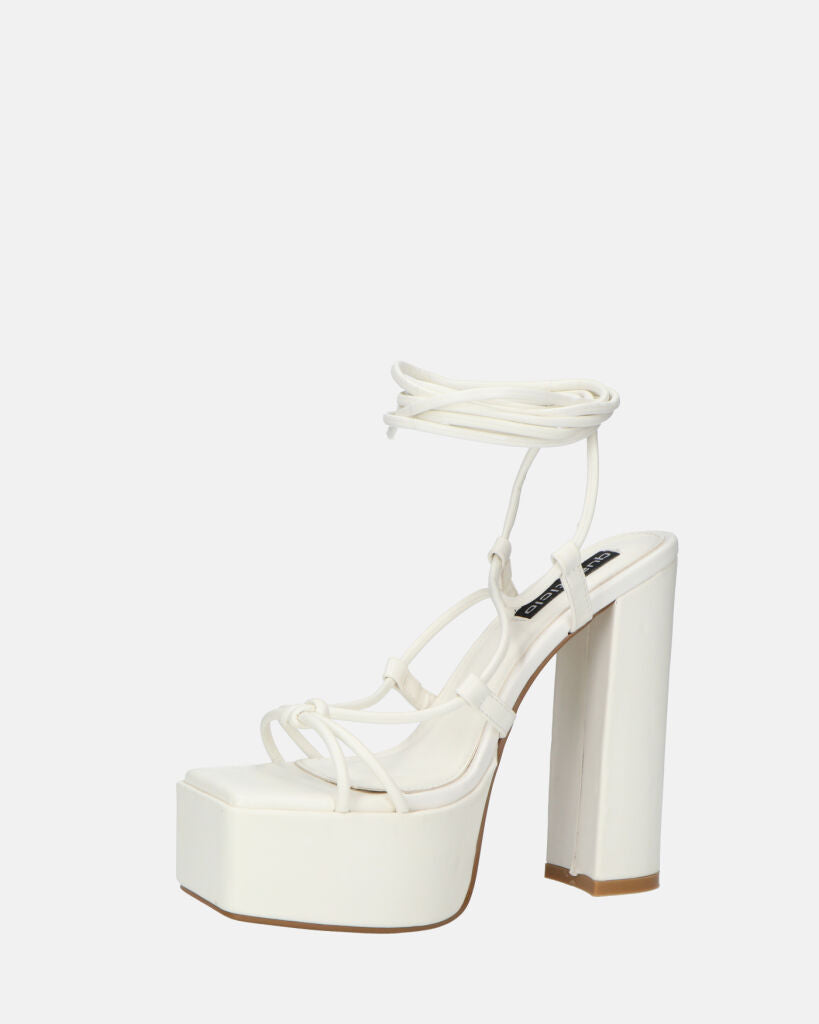 NADITZA - sandali con tacco alto e lacci in ecopelle bianca