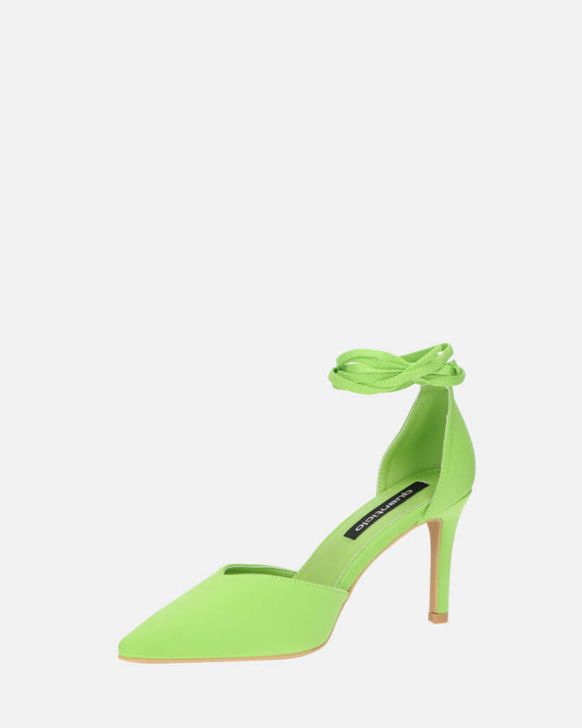 MAURA - tacchi a spillo a punta con lacci in lycra verde mela