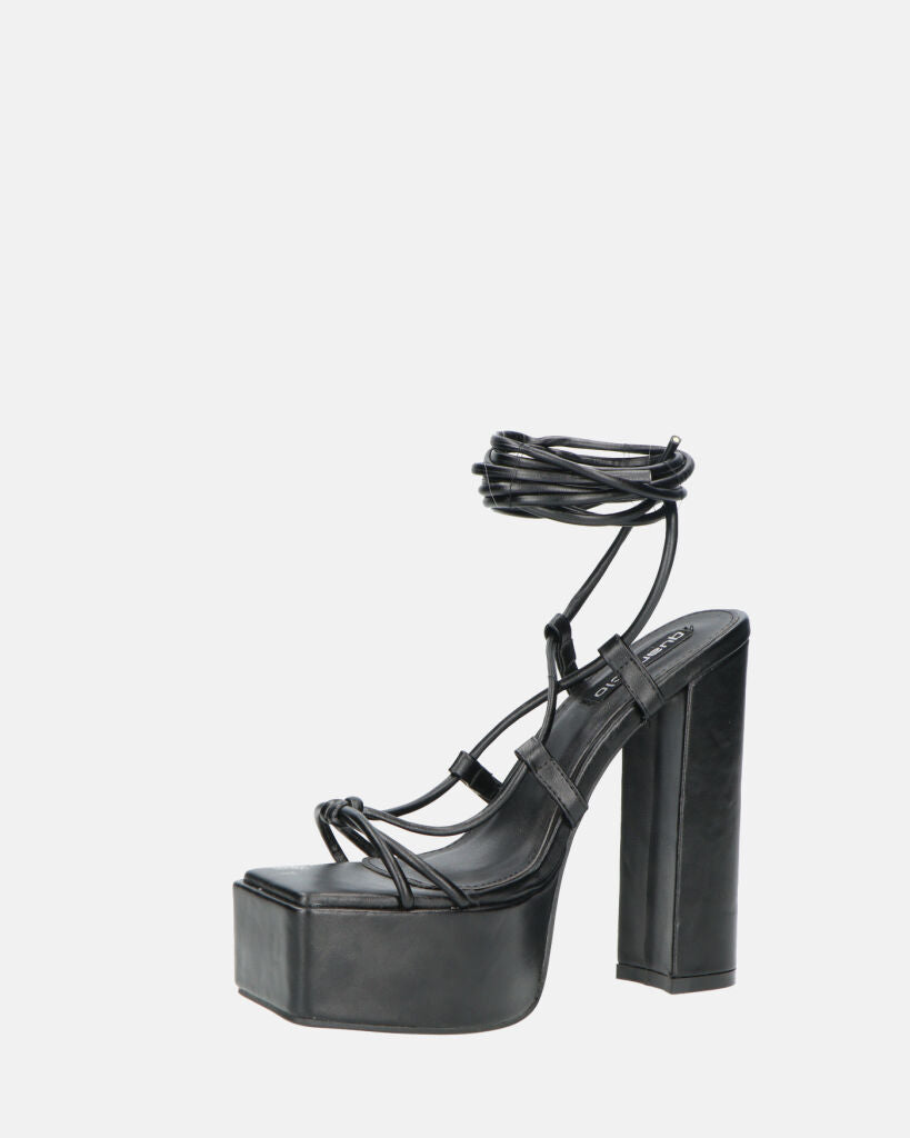 NADITZA - sandali con tacco alto e lacci in ecopelle nera