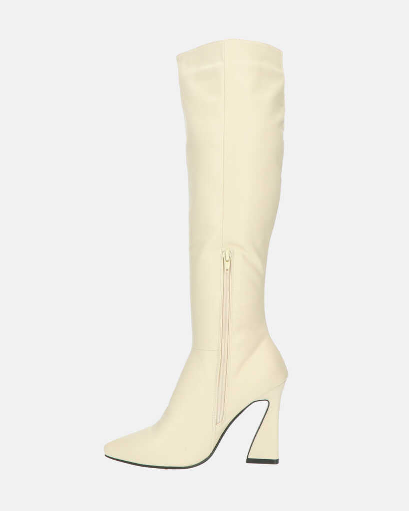 KELLY - stivale alto beige con cerniera laterale