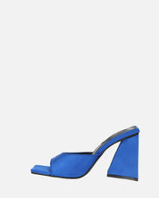 MILEY - sandali in raso blu con tacco squadrato