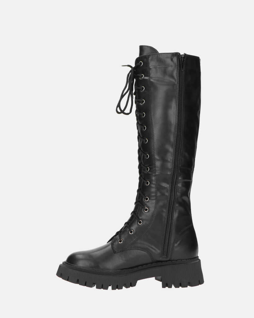 ELLE - stivale in ecopelle nera con lacci