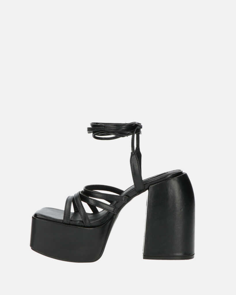 GILDA - sandali con tacco in ecopelle nera con lacci