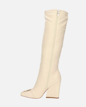 DEVA - stivali alti beige con cerniere e tacco squadrato