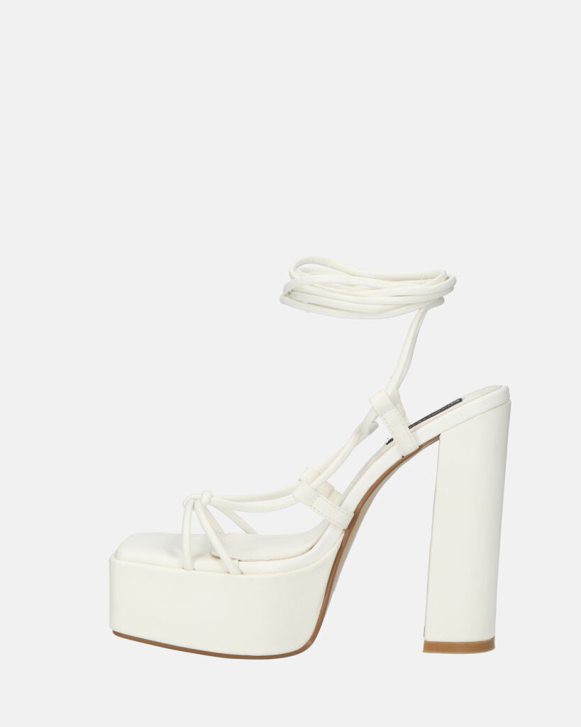 NADITZA - sandali con tacco alto e lacci in ecopelle bianca