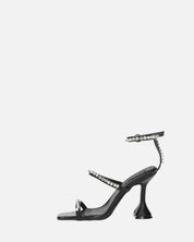 TAHLA - sandalo nero con tacco e gemme argentate