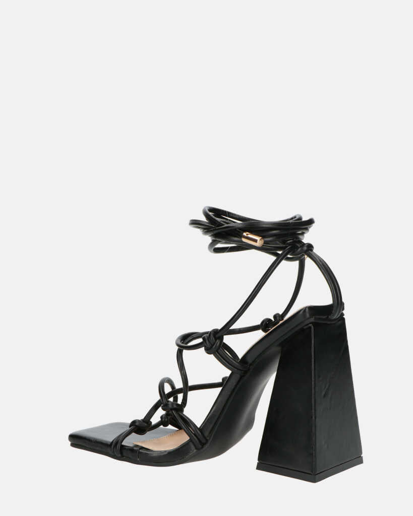 NURAY - sandales à talons hauts en éco-cuir noir avec lacets