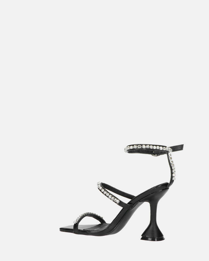 TAHLA - sandalo nero con tacco e gemme argentate