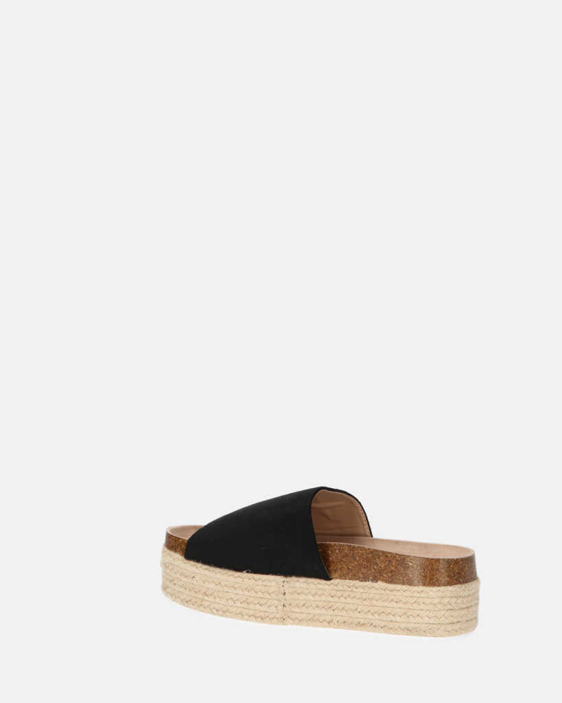 BRYANA - ciabatte con platform in paglia e banda nera con stella dorata