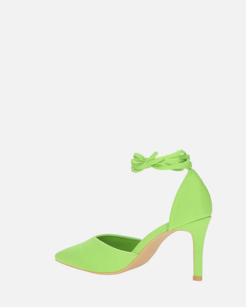 MAURA - tacchi a spillo a punta con lacci in lycra verde mela