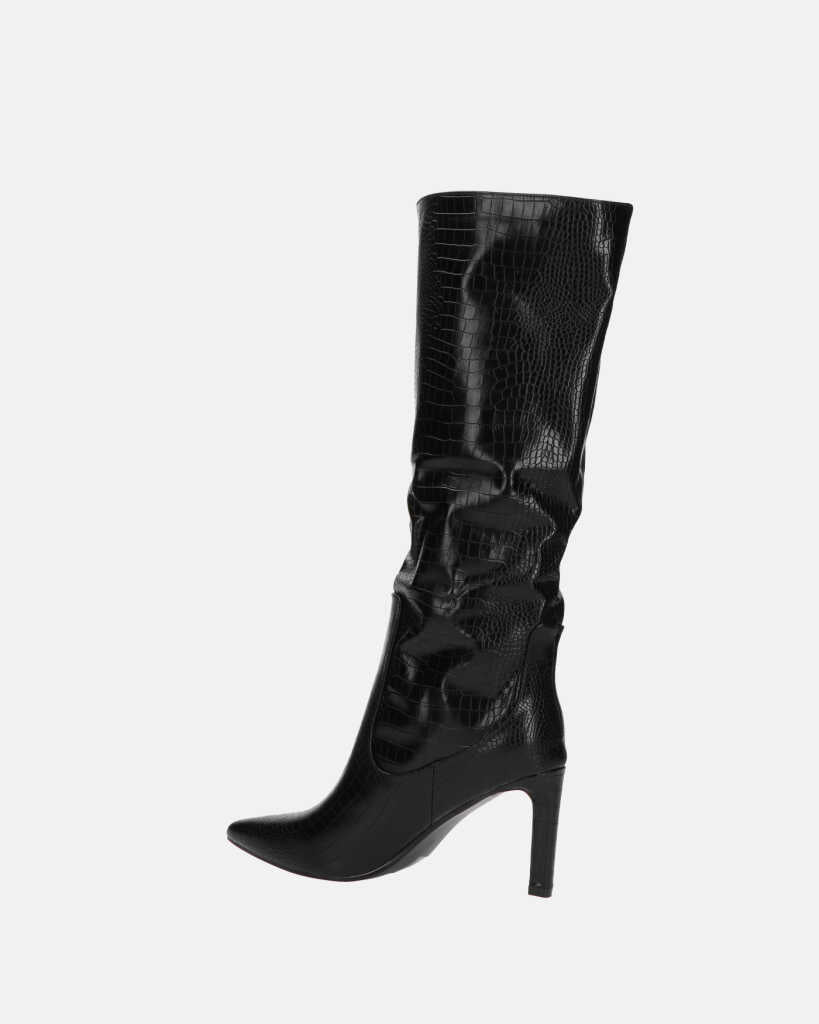 CAROLINE - stivale alto con tacco in nero pitonato