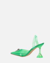 CONSUELO - tacchi in perspex verdi con decorazioni in punta