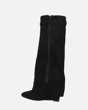 FLAVIA - stivale alto in camoscio nero con risvolto e cerniera