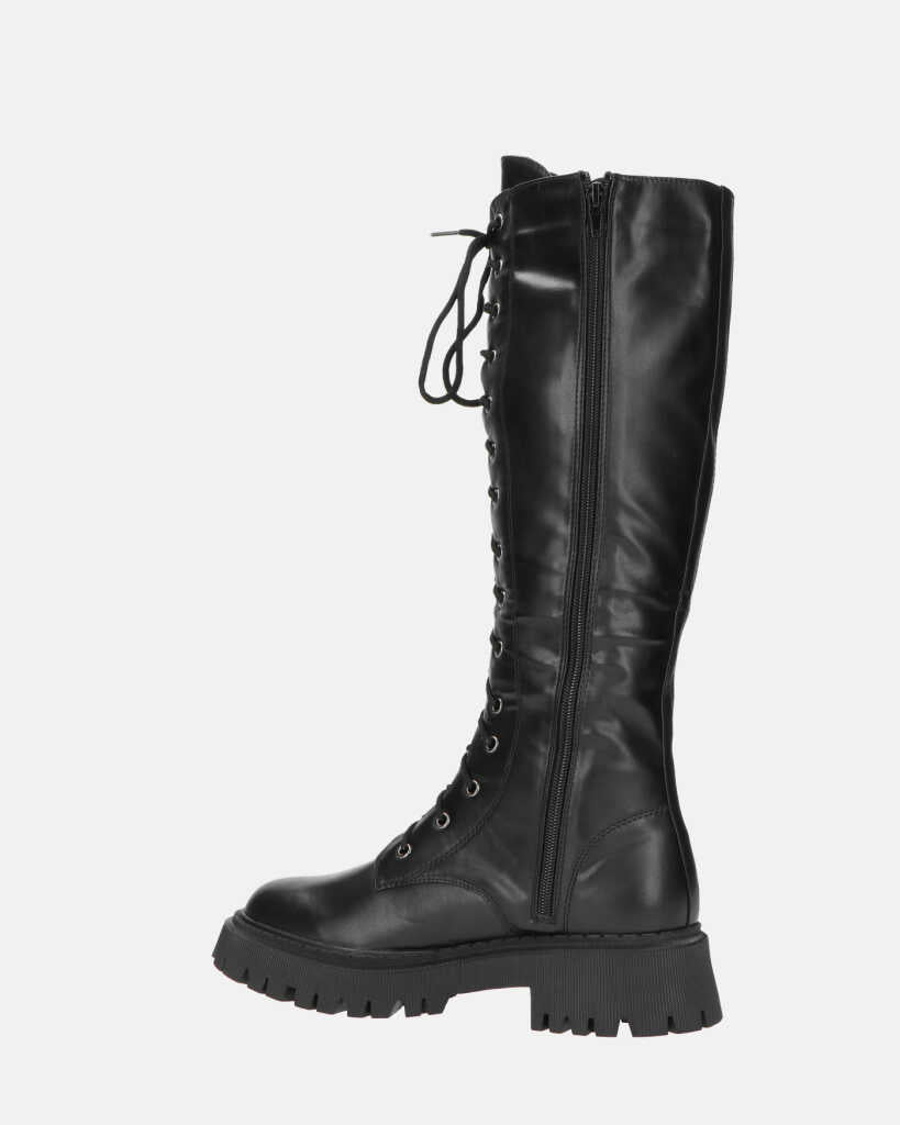 ELLE - stivale in ecopelle nera con lacci