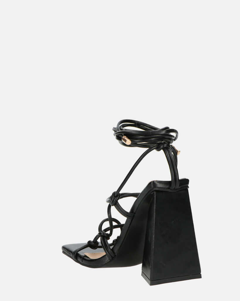 NURAY - sandales à talons hauts en éco-cuir noir avec lacets