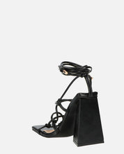 NURAY - sandales à talons hauts en éco-cuir noir avec lacets