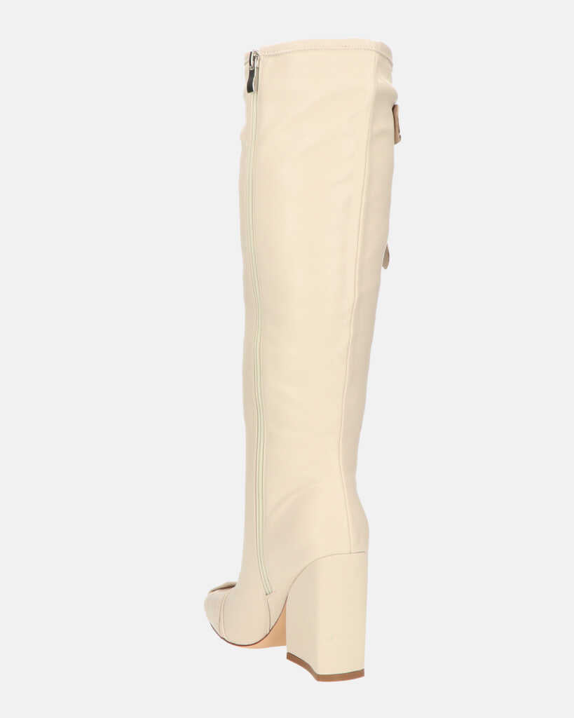 DEVA - stivali alti beige con cerniere e tacco squadrato