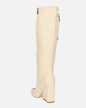 DEVA - stivali alti beige con cerniere e tacco squadrato