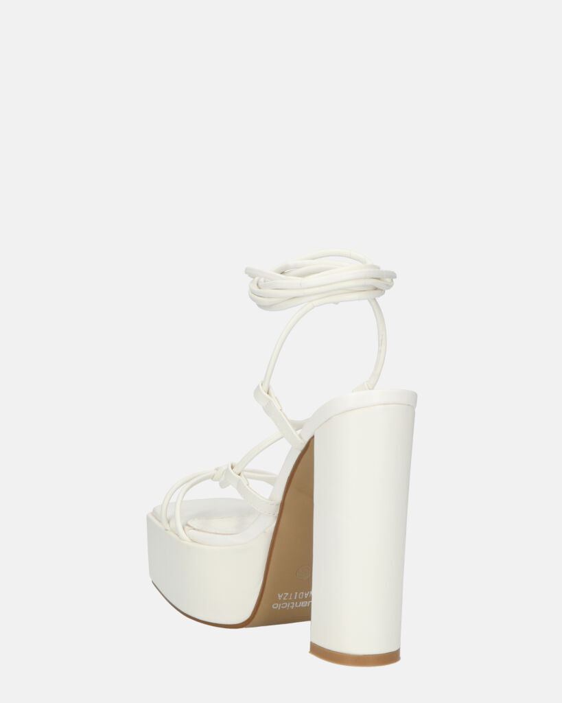 NADITZA - sandali con tacco alto e lacci in ecopelle bianca