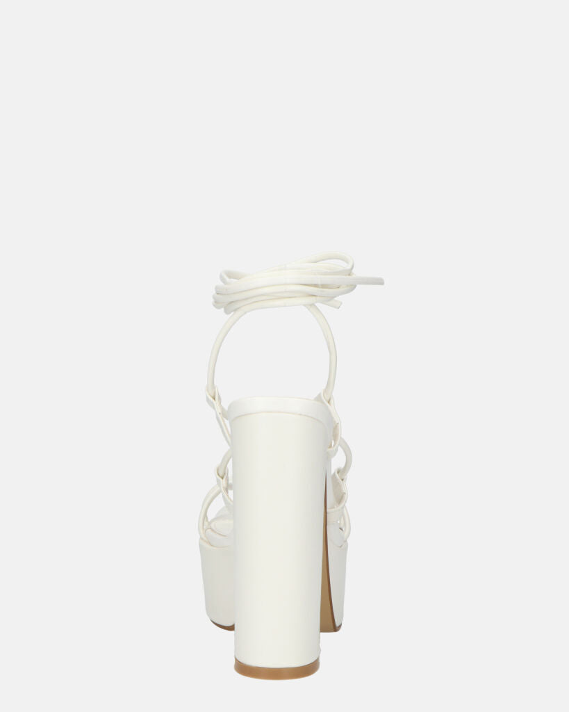 NADITZA - sandali con tacco alto e lacci in ecopelle bianca