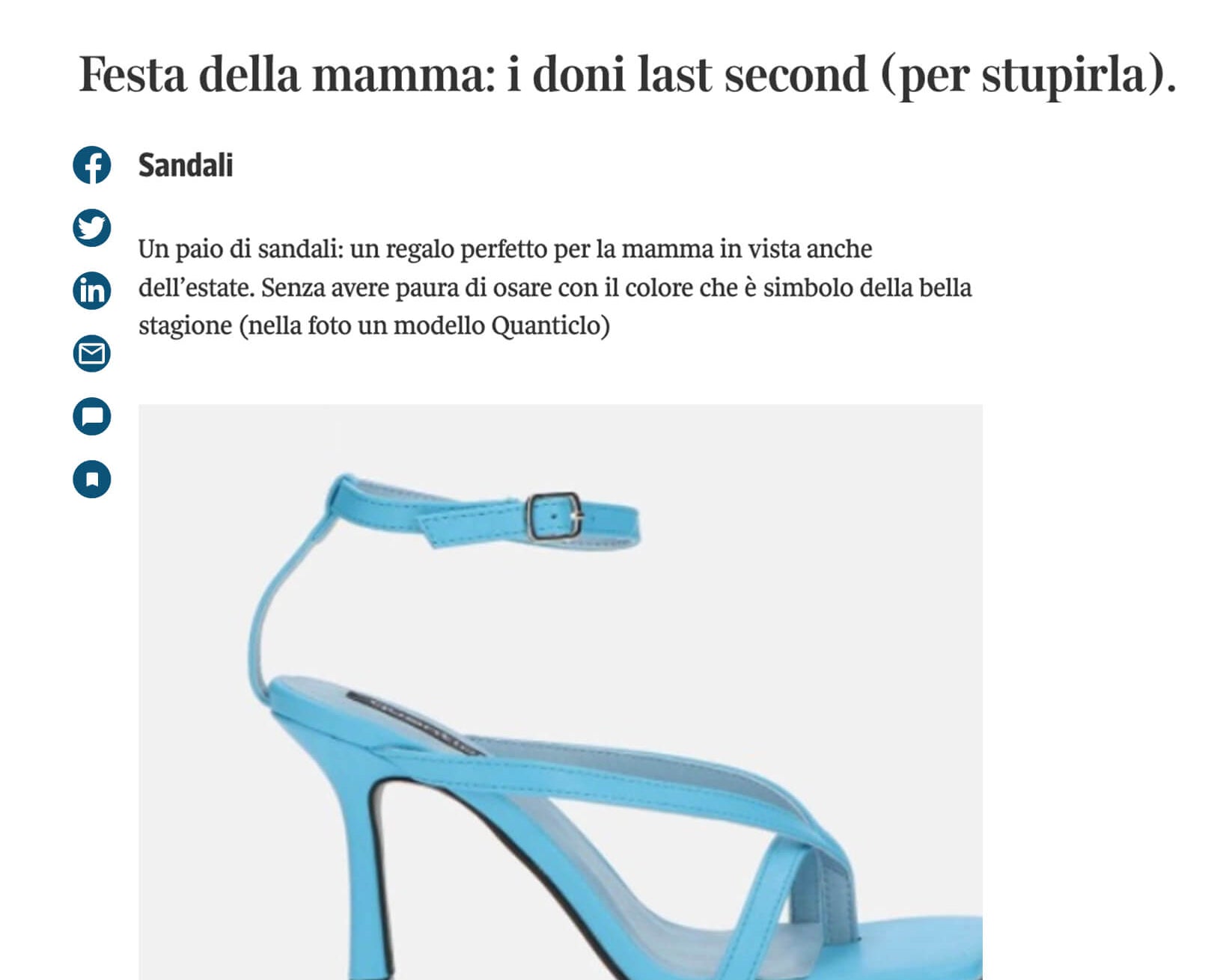 CORRIERE DELLA SERA - Festa della mamma: i doni last second (per stupirla).