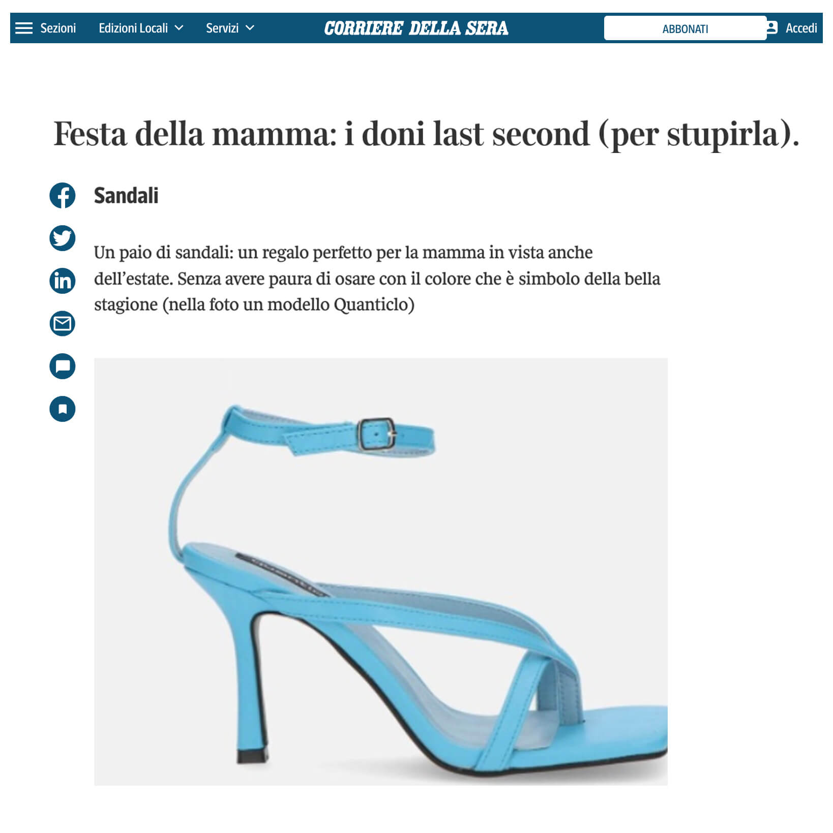 CORRIERE DELLA SERA - Festa della mamma: i doni last second (per stupirla).