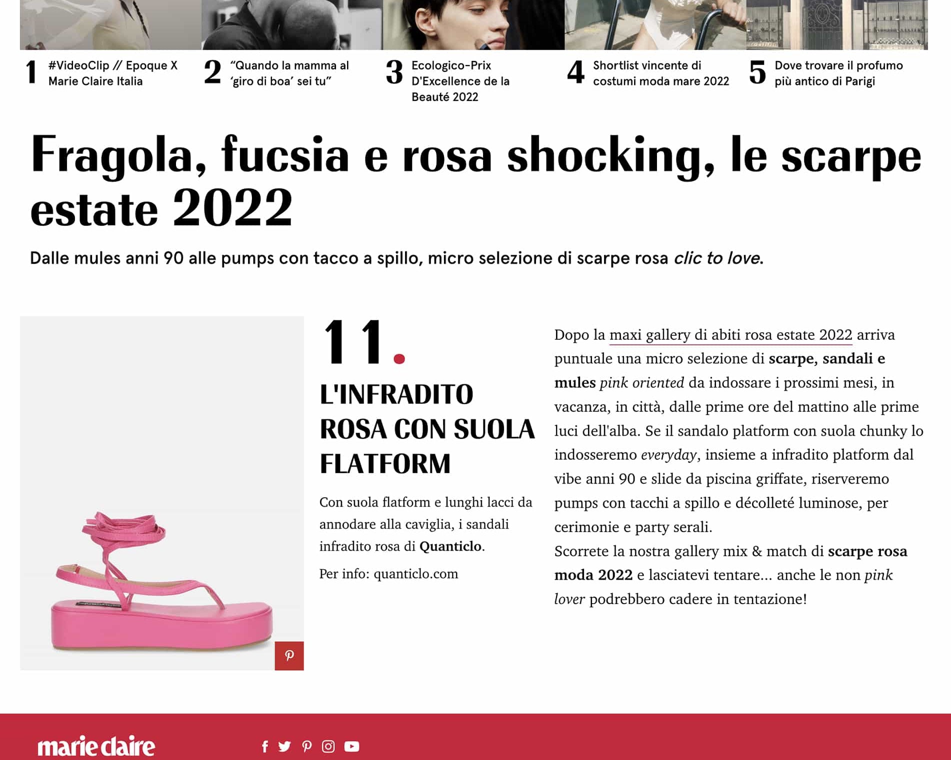 MARIE CLAIRE - Fragola, fucsia e rosa shocking, le scarpe estate 2022
