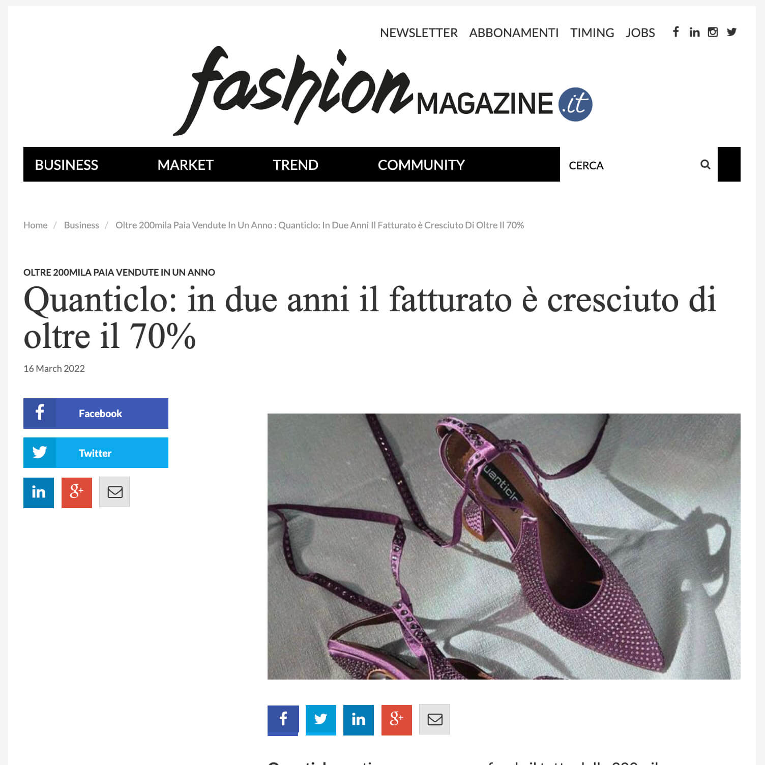 FASHIONMAGAZINE - Quanticlo sfonda il tetto delle 200mila scarpe vendute