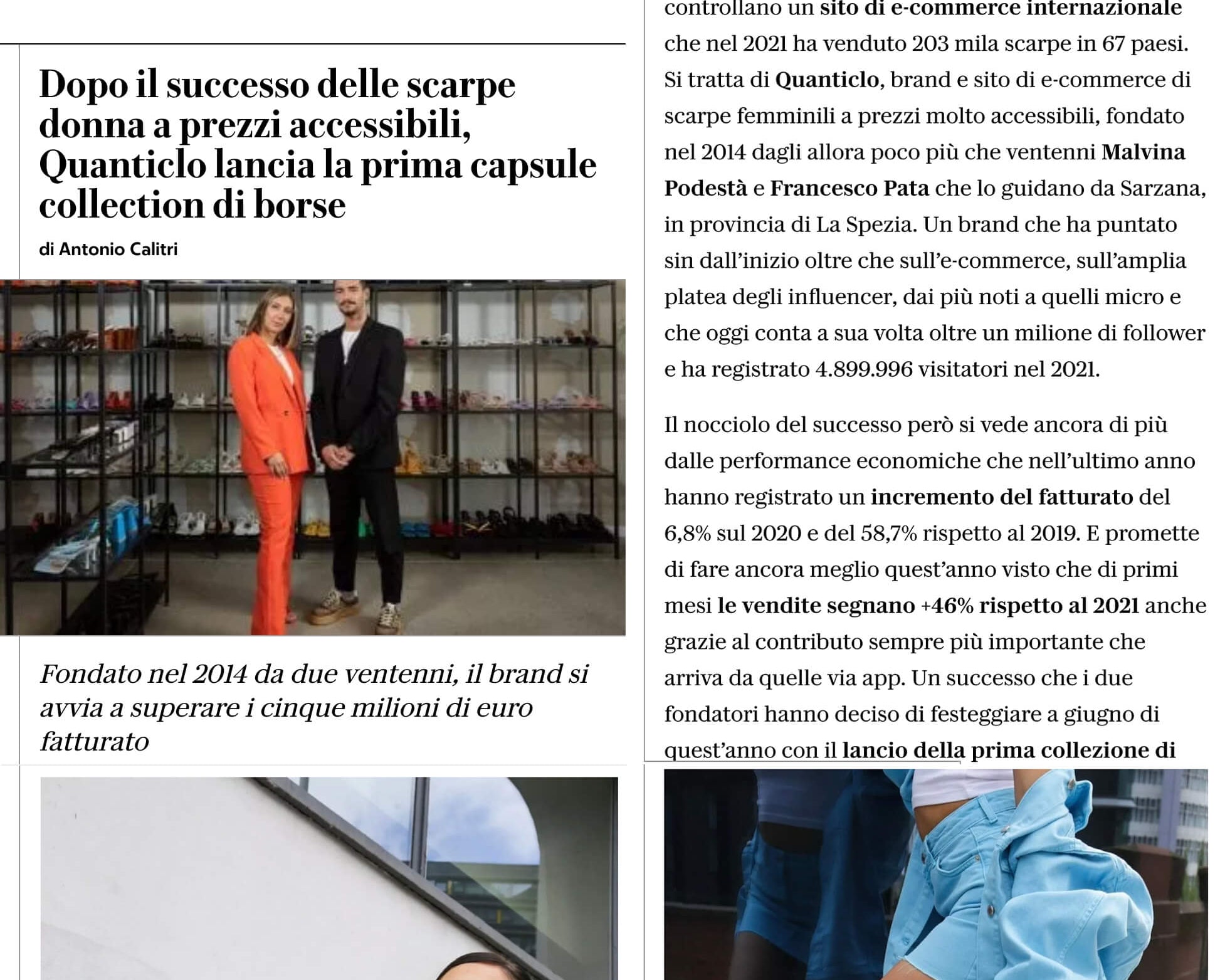 La Repubblica - Dopo il successo delle scarpe donna a prezzi accessibili, Quanticlo lancia la prima capsule collection di borse