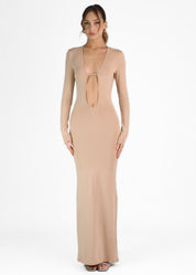 TARNA - vestito nude lungo con scollatura profonda