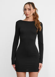 ASHER - vestito midi nero a maniche lunghe con scollo sulla schiena