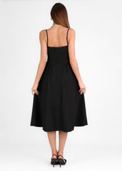 ISABEAU - vestito nero midi a ruota con corpetto