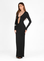 TARNA - vestito nero lungo con scollatura profonda