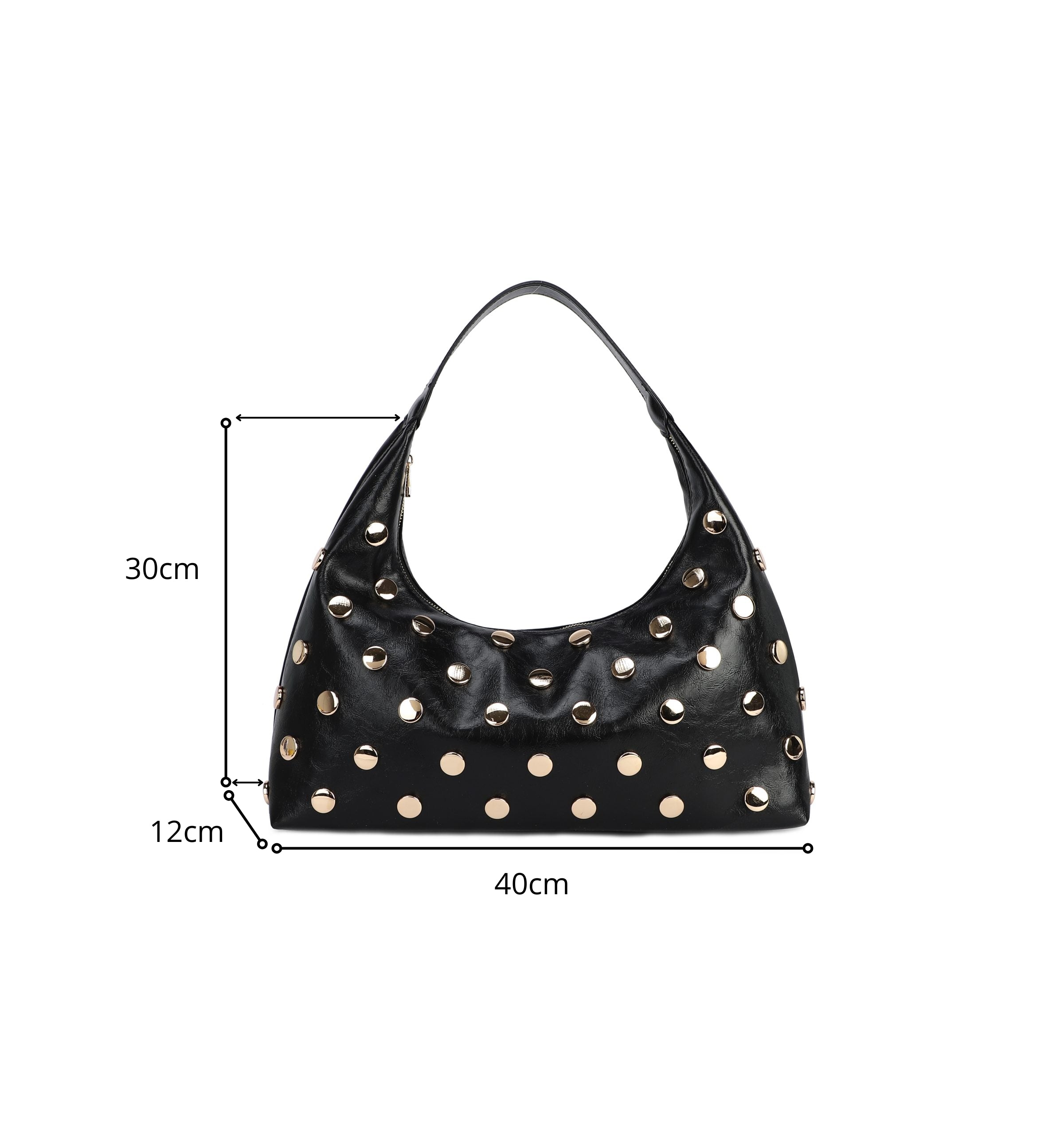 HANA - Borsa a mezzaluna nera a spalla con maxi borchie dorate